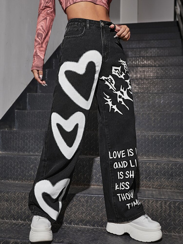 Black printed jeans