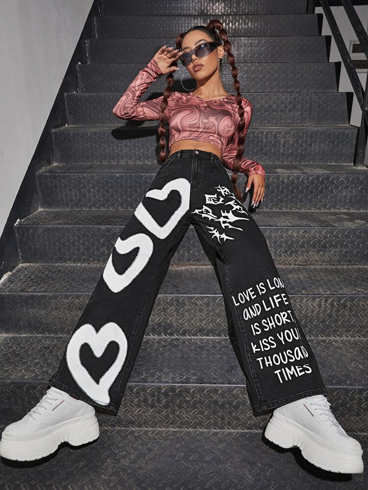 Black printed jeans