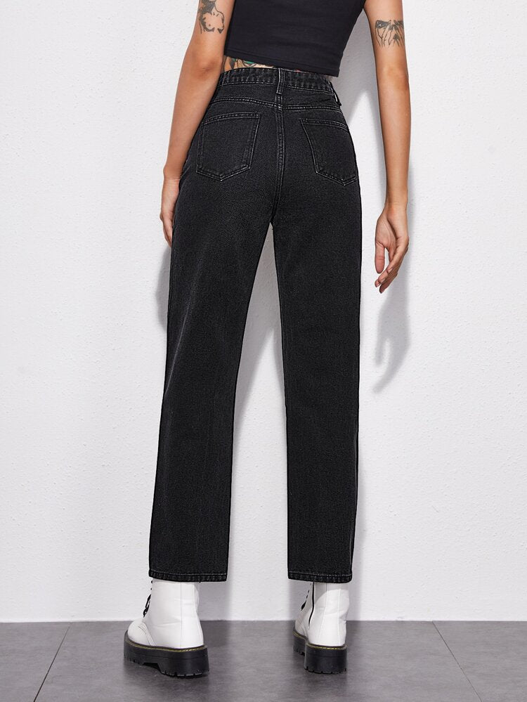 Black butterfly print jeans