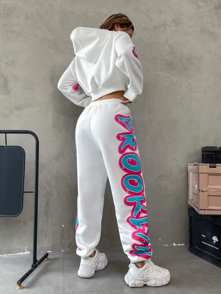 Brooklyn crop hoodie graphic print tracksuit