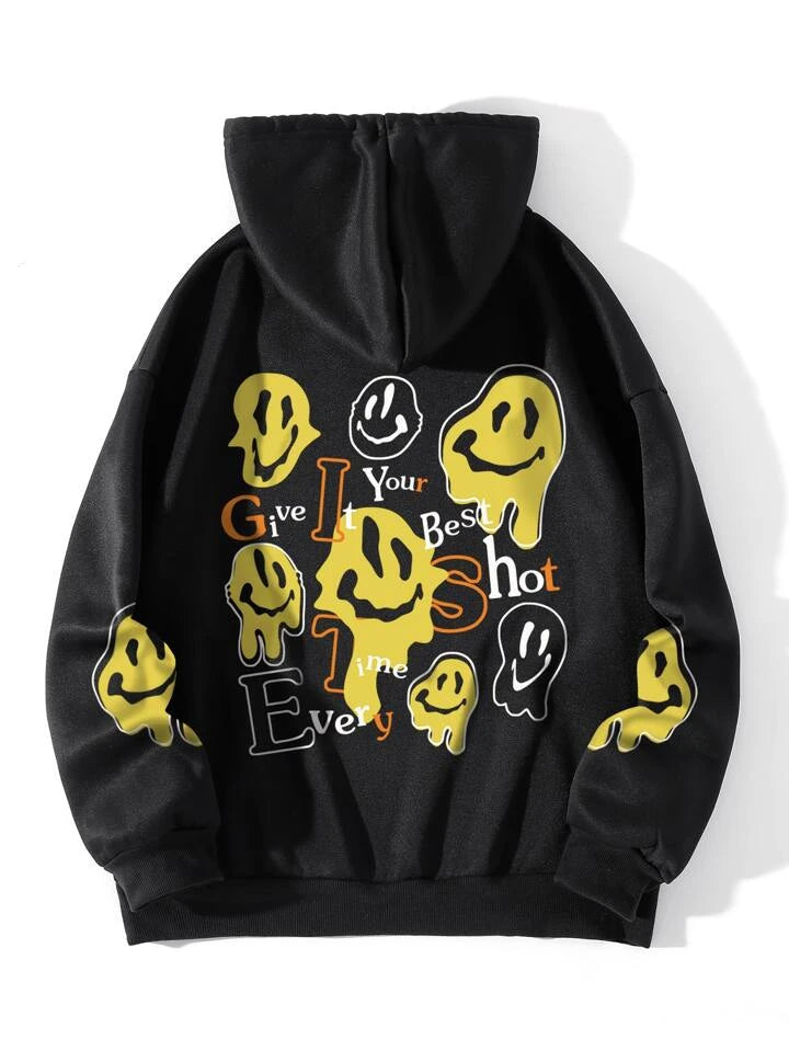 Emoji print hoodie zipper