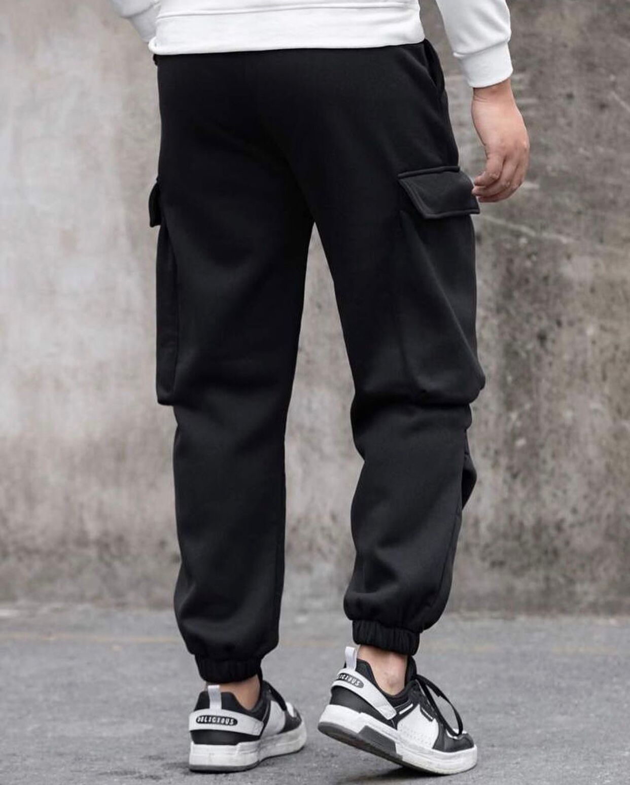 Black Men Cargo Pocket Trouser