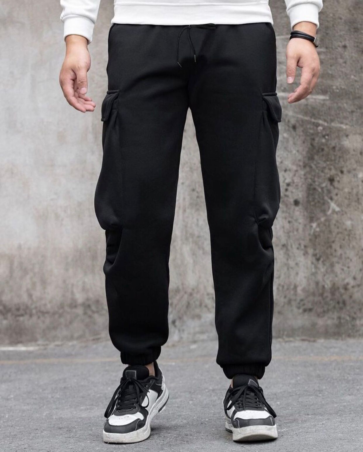 Black Men Cargo Pocket Trouser