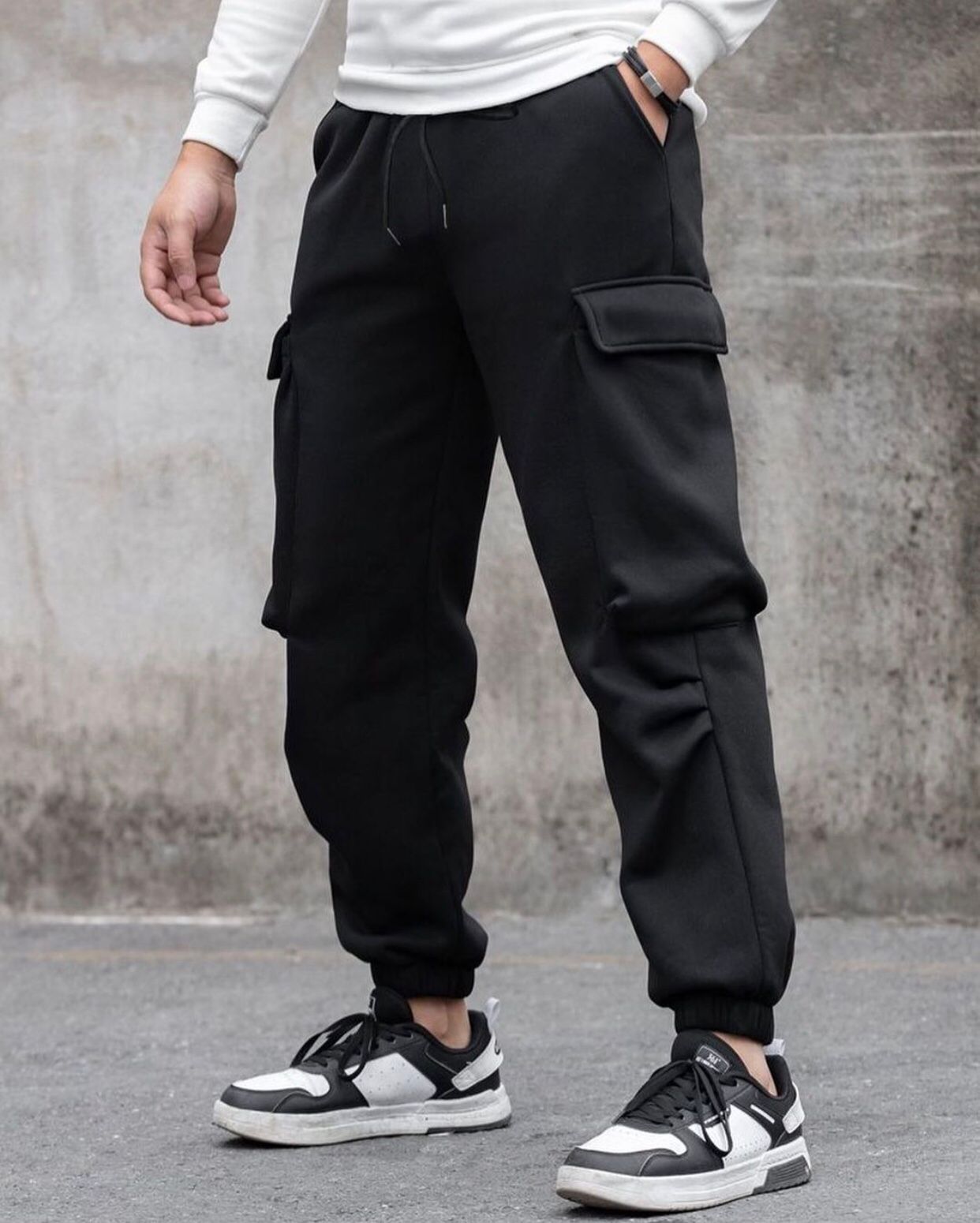 Black Men Cargo Pocket Trouser