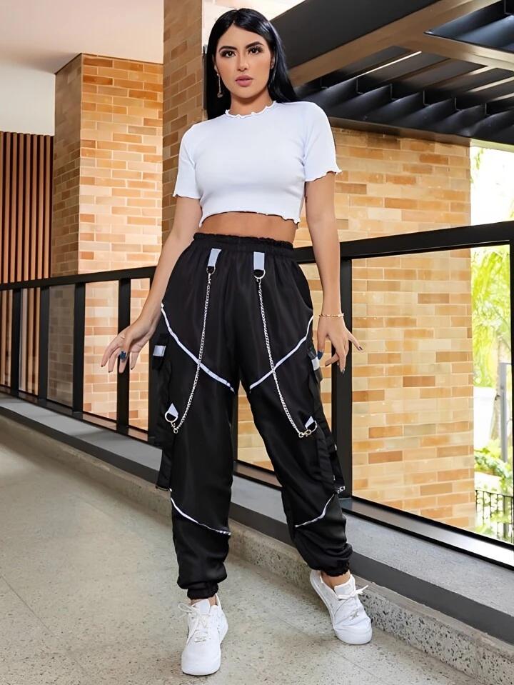 Black Chain Style Cargo Trouser