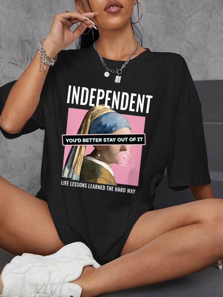 Graphic Print Drop Shoulder Tee