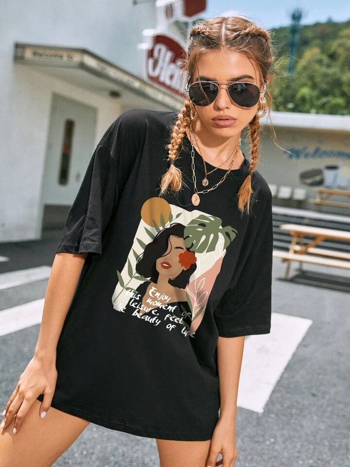 Graphic Print Drop Shoulder Tee