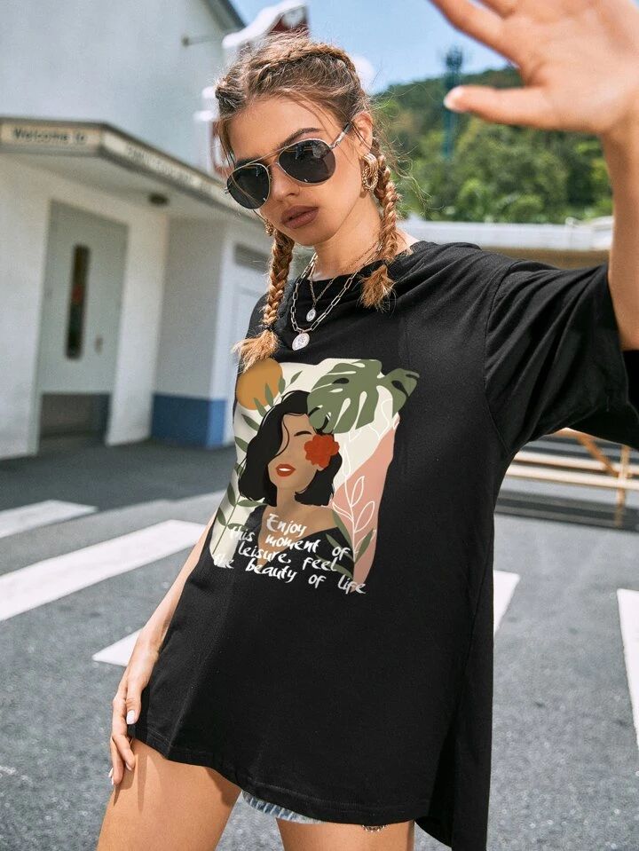 Graphic Print Drop Shoulder Tee