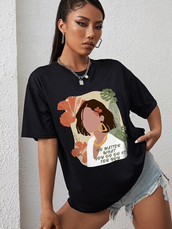 Graphic Print Drop Shoulder Tee