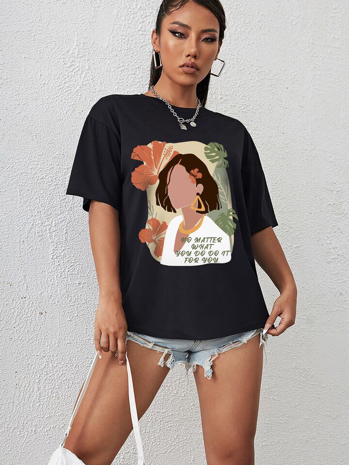 Graphic Print Drop Shoulder Tee