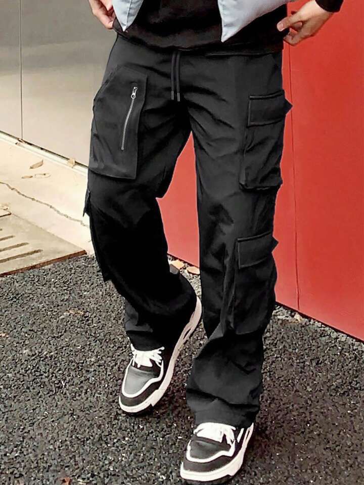 Black Flap Pocket And Zip Pocket Cargo