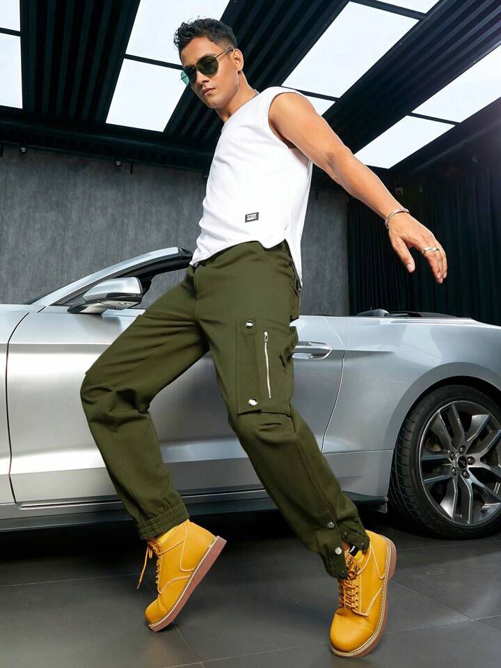 Olive Green Button Pocket Cargo Trouser