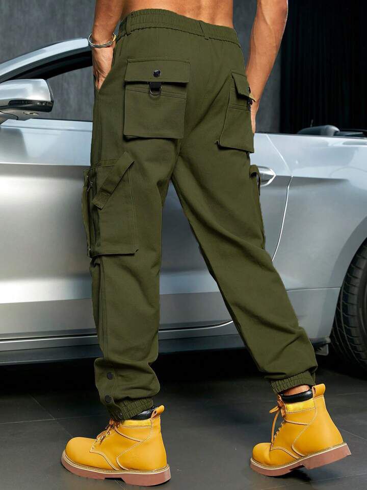 Olive Green Button Pocket Cargo Trouser