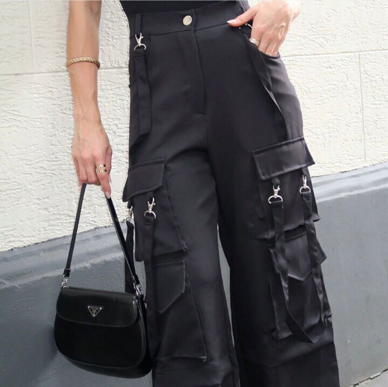 Black Strips Cargo Pants