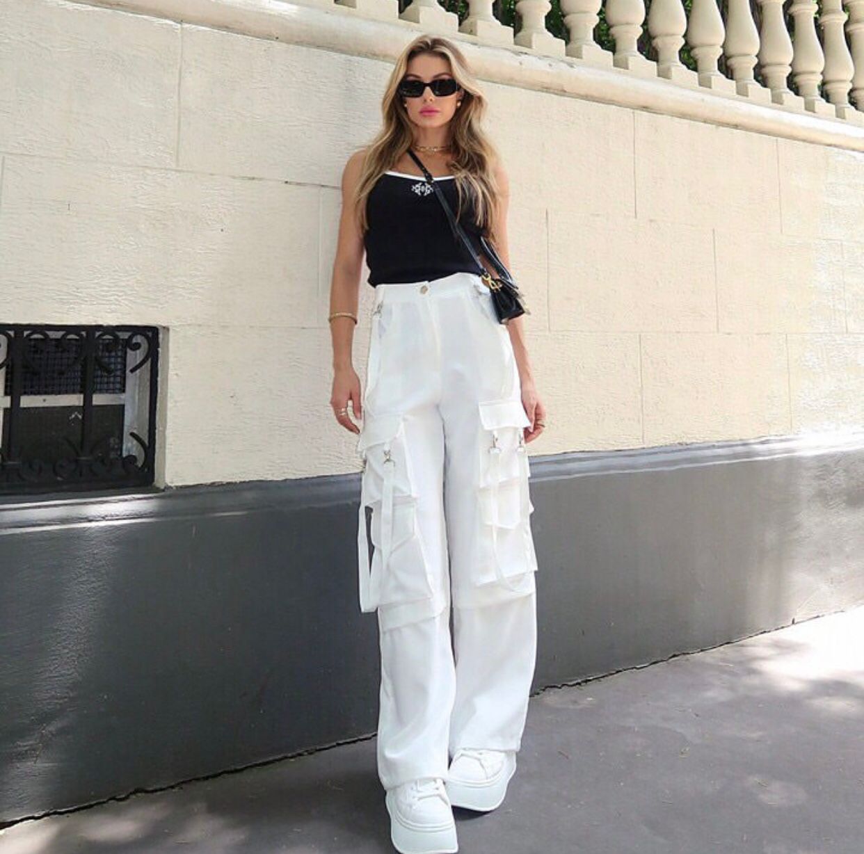 White Strips Cargo Pants