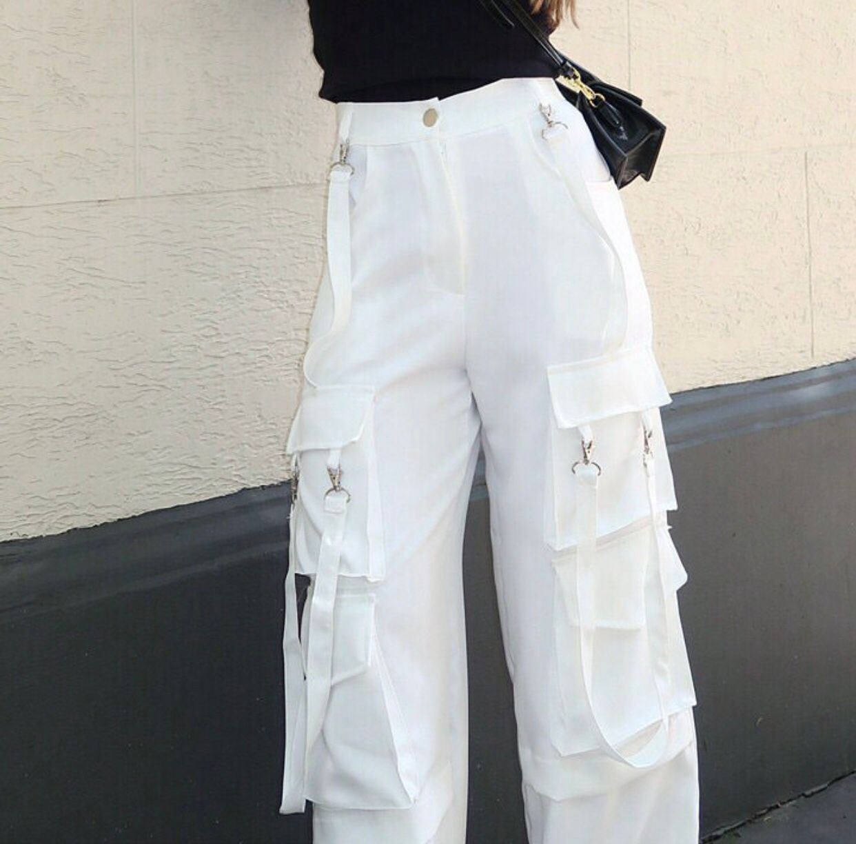 White Strips Cargo Pants