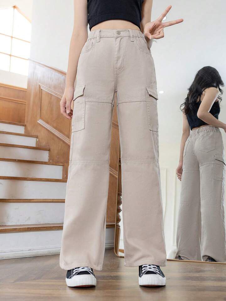 Top Stitching Beige Cargo Pants