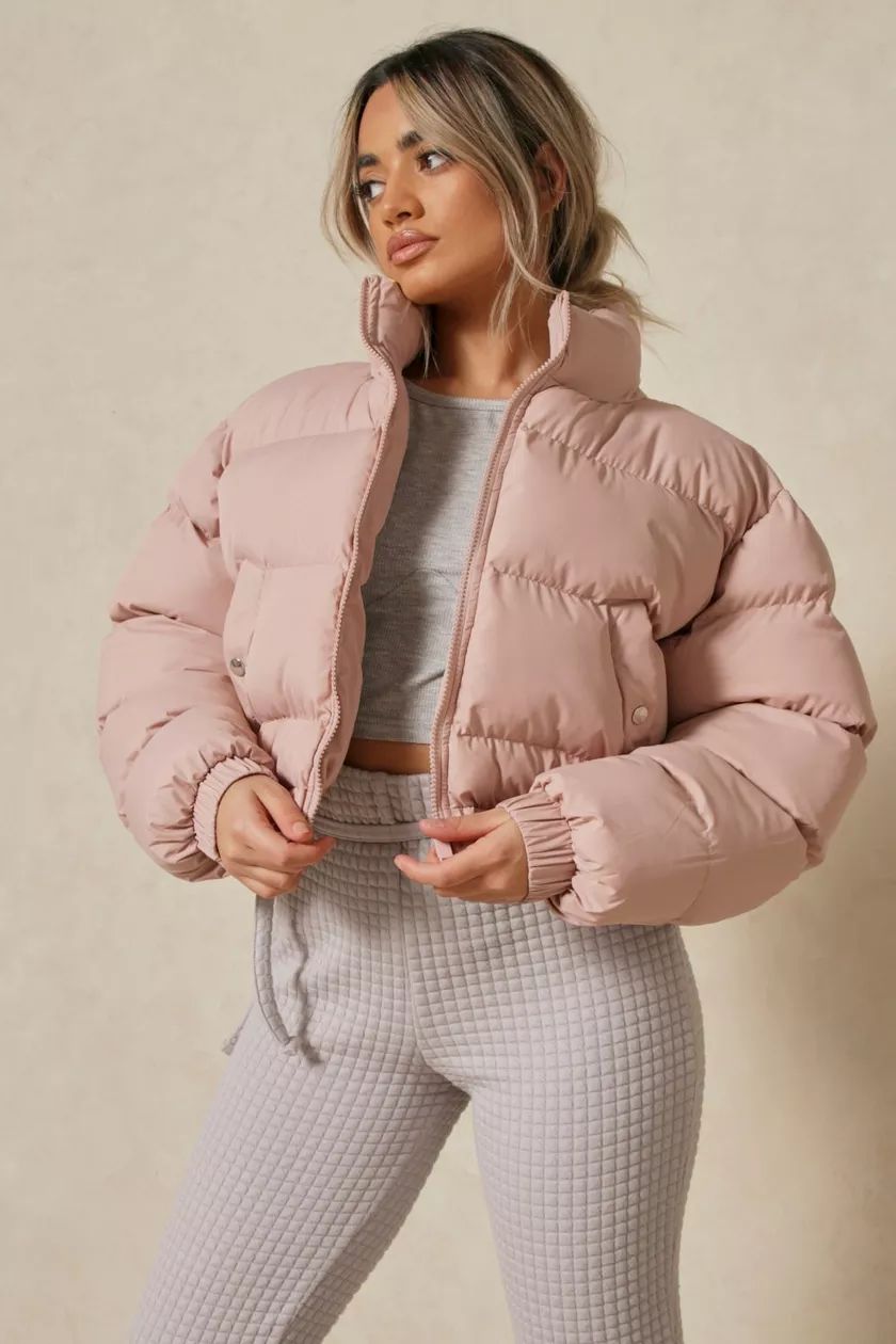Rose Pink Crop Puffer Jacket