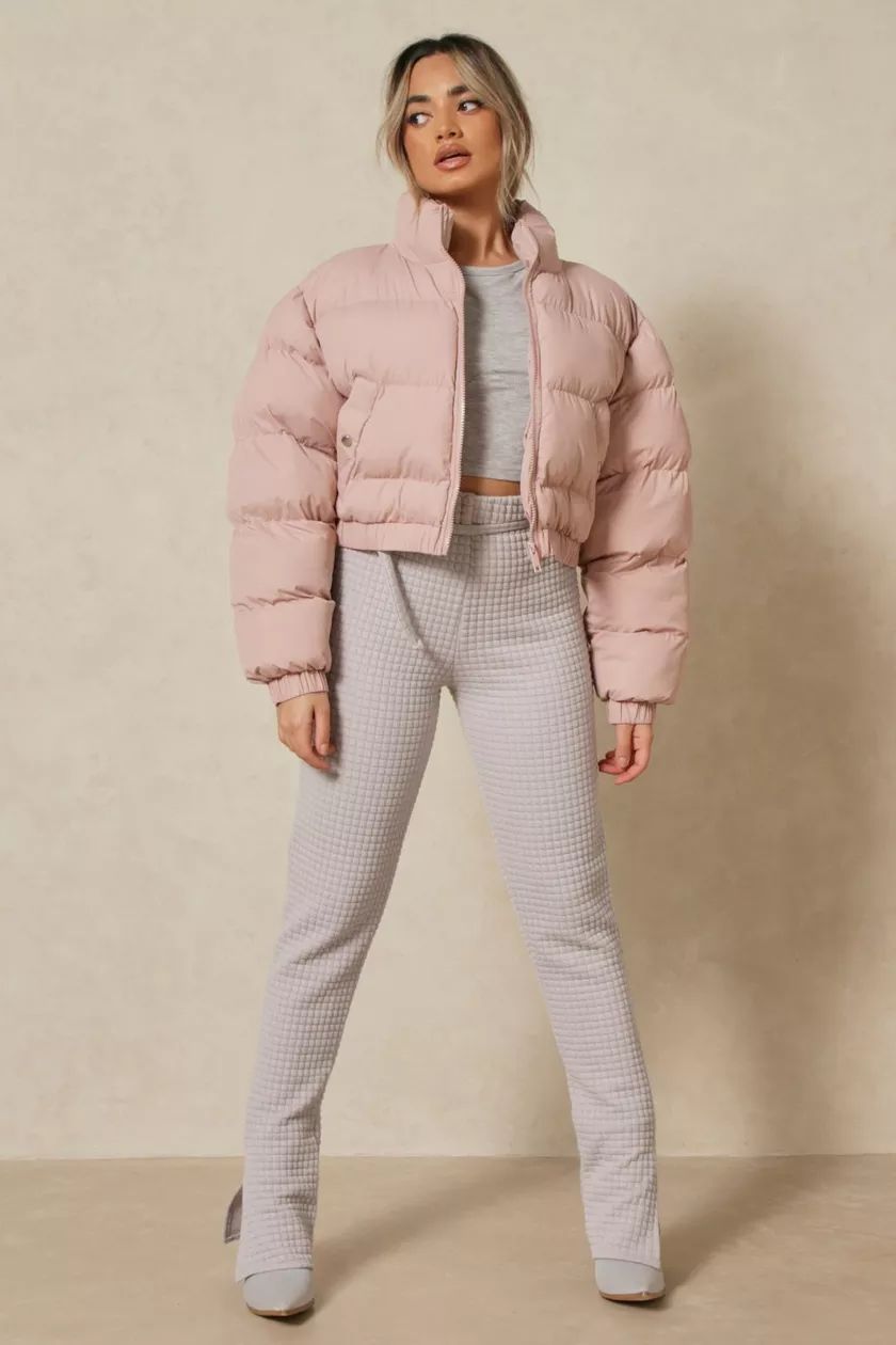 Rose Pink Crop Puffer Jacket