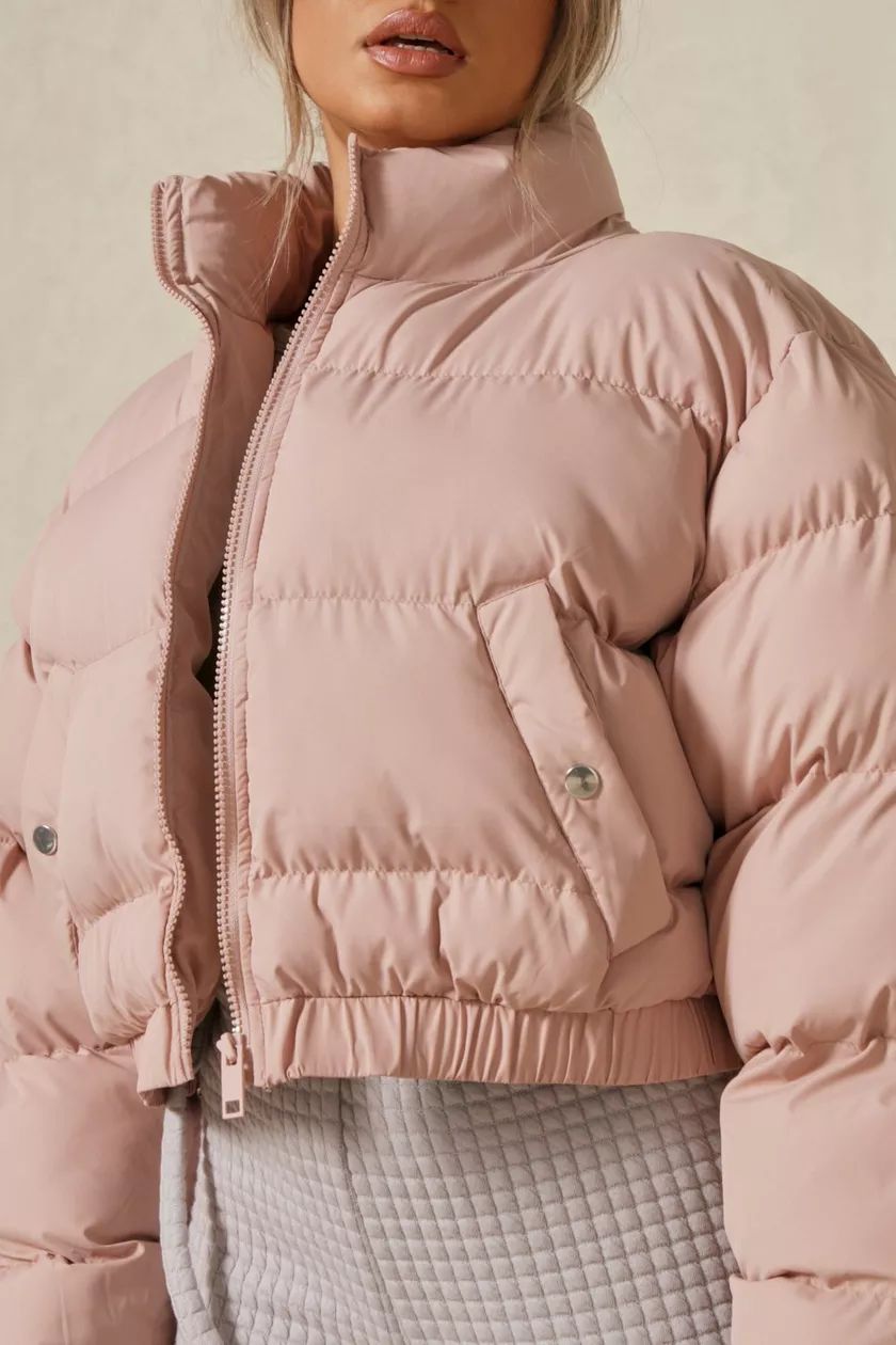 Rose Pink Crop Puffer Jacket