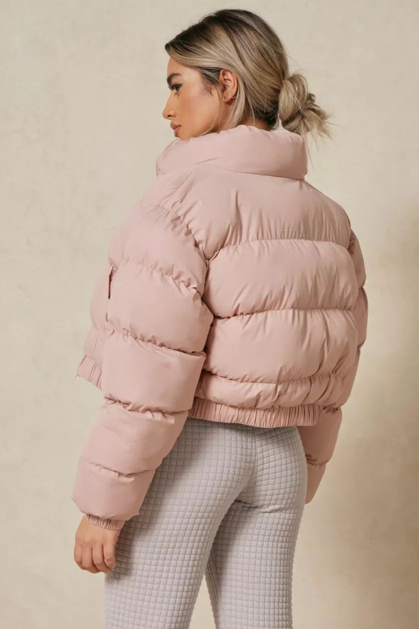 Rose Pink Crop Puffer Jacket