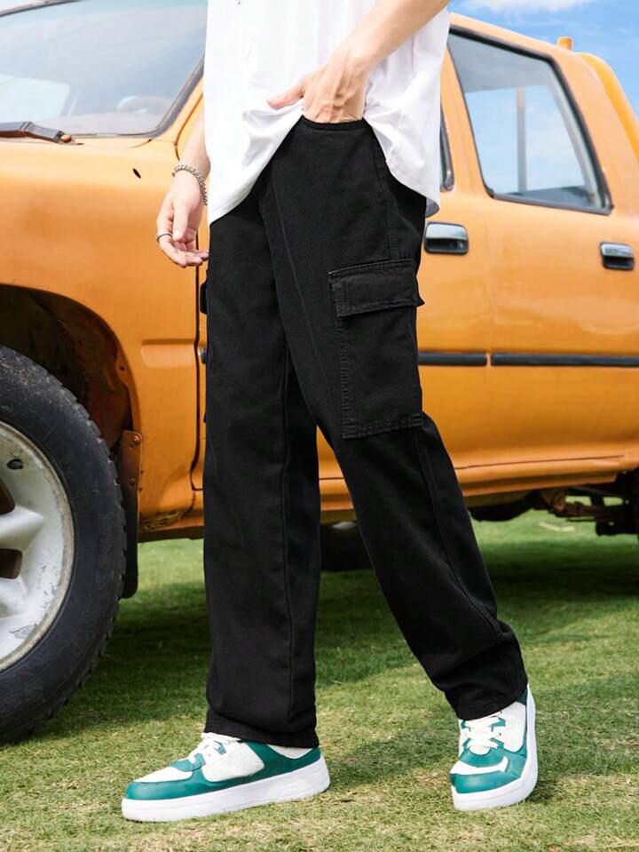 Black Flap Pocket Cargo Pants
