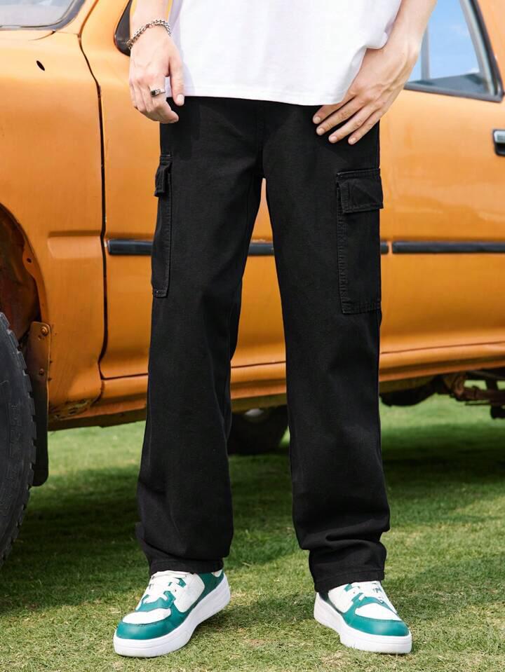 Black Flap Pocket Cargo Pants