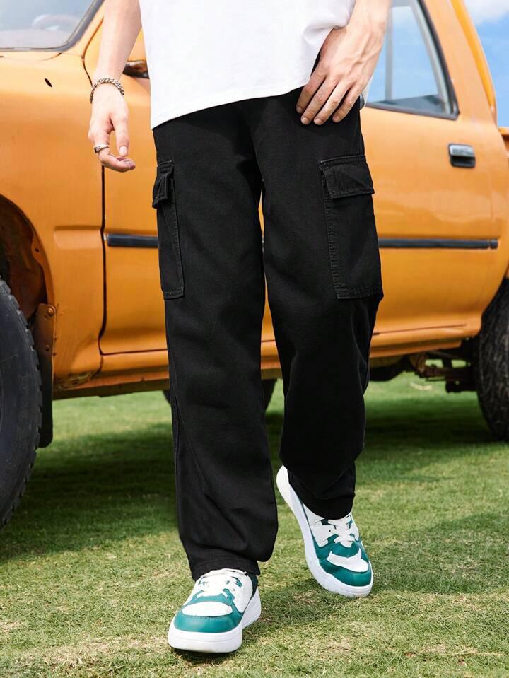 Black Flap Pocket Cargo Pants