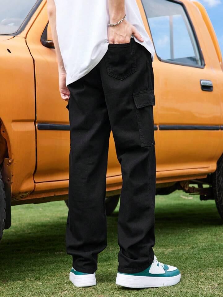Black Flap Pocket Cargo Pants