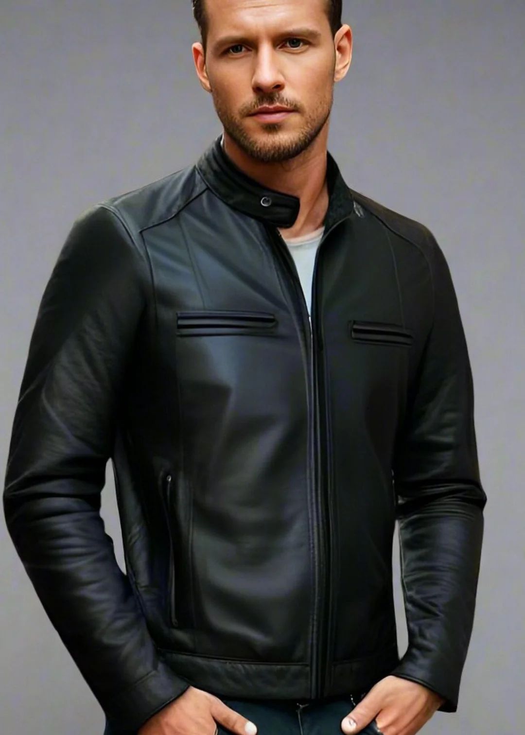 BASIC POCKET ZIP LEATHER JACKET