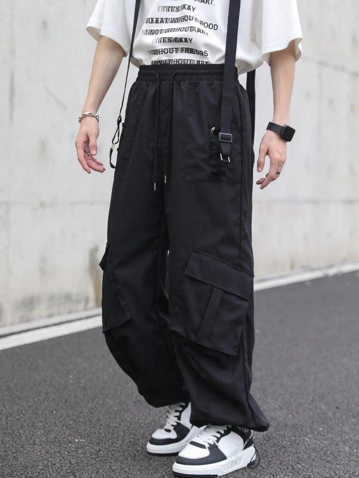 Black Strips Cargo Pants