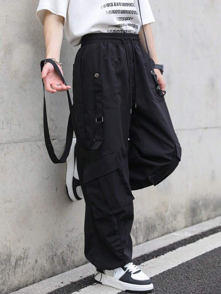 Black Strips Cargo Pants