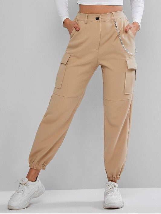 Beige Chain Style Cargo Trouser