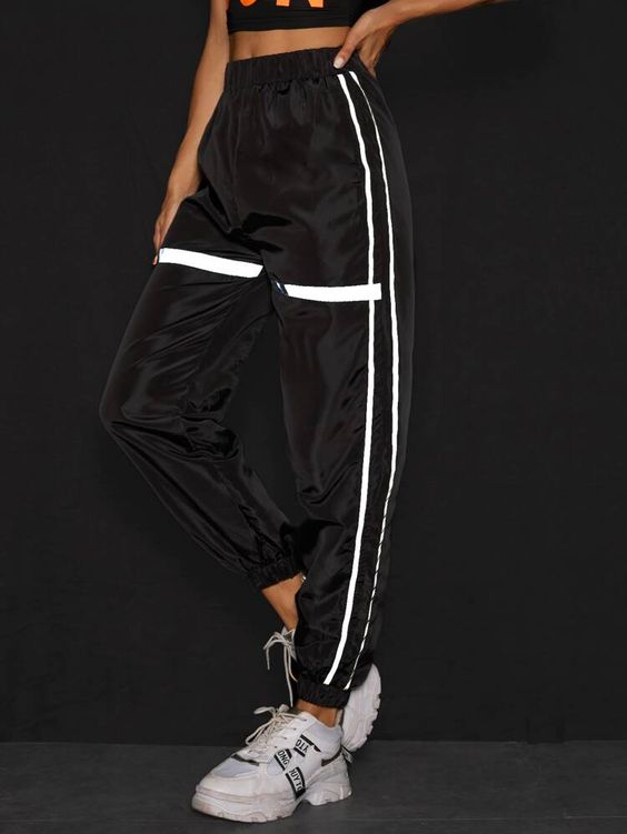 Reflective Contrast Panel Elastic Waist Cargo Trouser