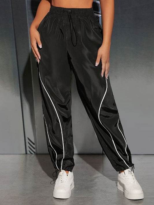 Reflective Contrast Panel Elastic Waist Sweatpants