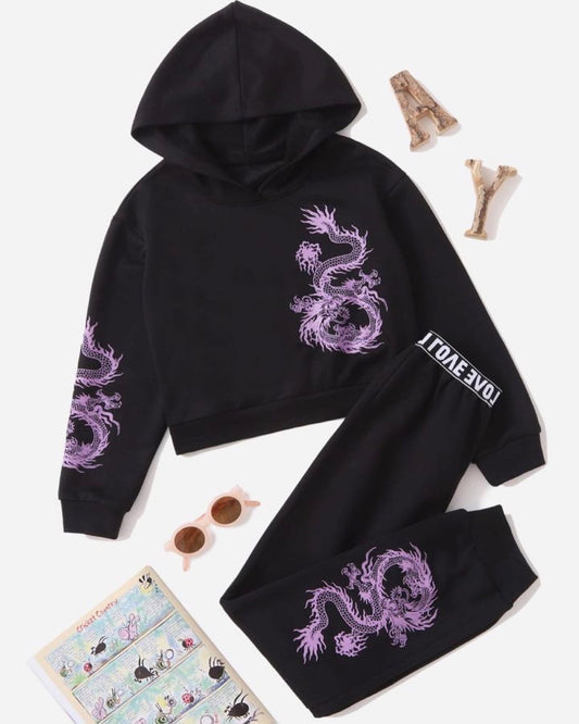 Black tracksuit purple dragon print