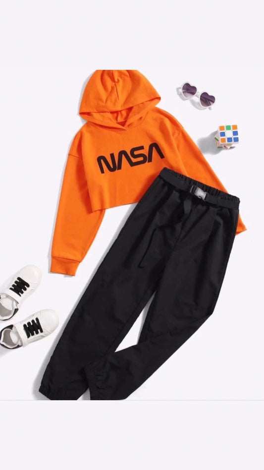 Orange crop hoodie tracksuit