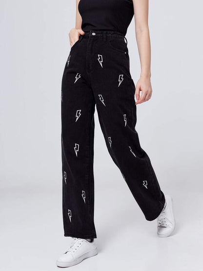 Black flash print jeans