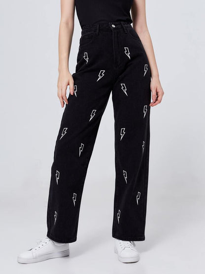 Black flash print jeans