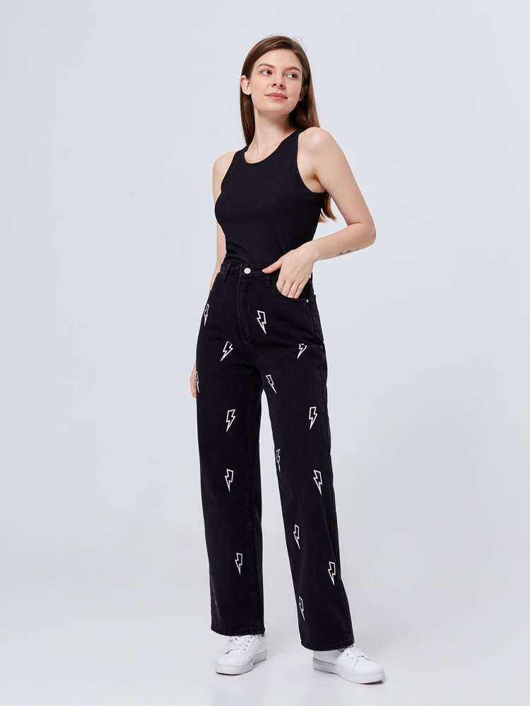 Black flash print jeans