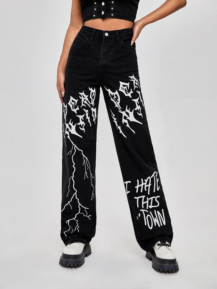 Black printed jeans