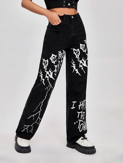 Black printed jeans