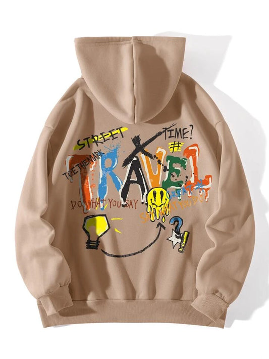 Beige graphic print hoodie