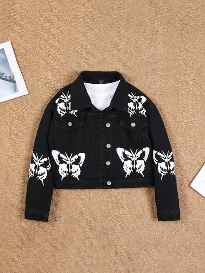 Black butterfly denim jacket