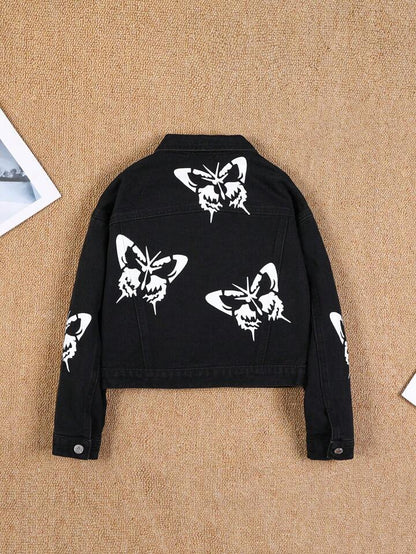 Black butterfly denim jacket