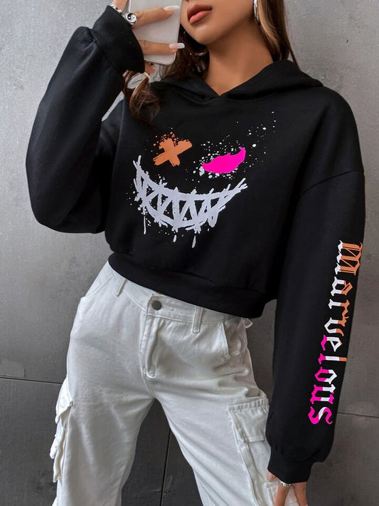 Marshmallows graphics print crop hoodie