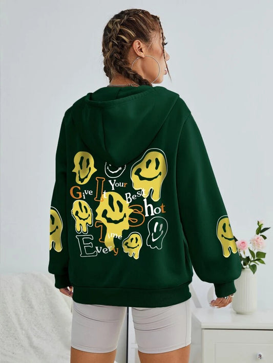 Emoji printed zipper hoodie