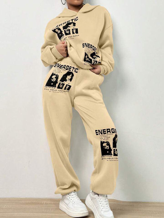 BEIGE GRAPHIC PRINT TRACKSUIT