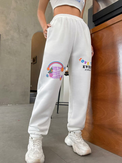 WHITE GRAPHIC PRINT SWEATPANTS