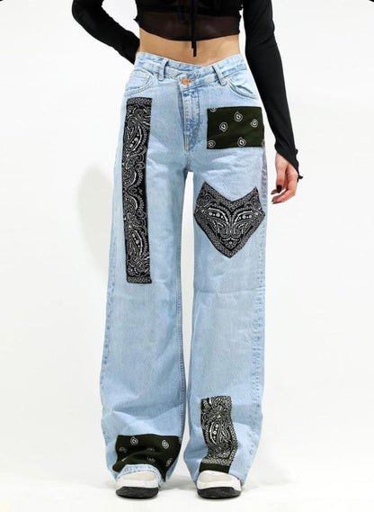 Black Bandana Wide Leg Jeans